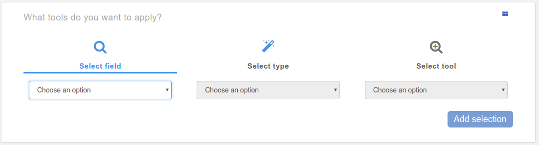 Choose field, action and tool