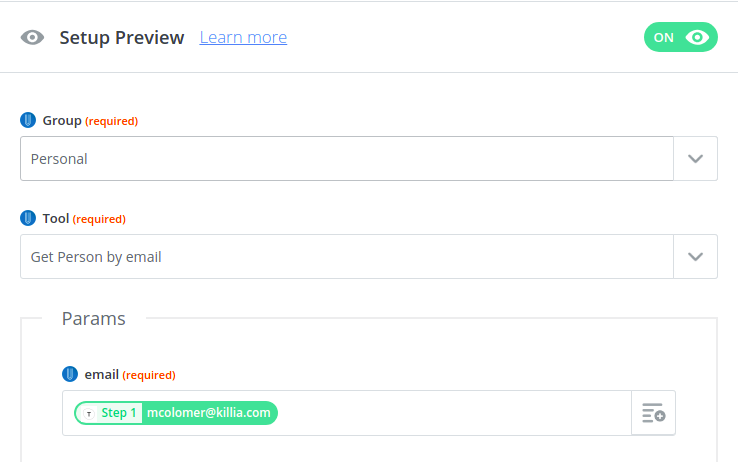 Choose group, tool and config parameters