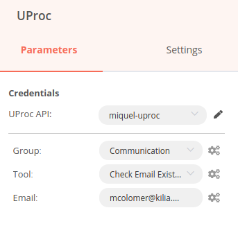 Choose group, tool and parameters