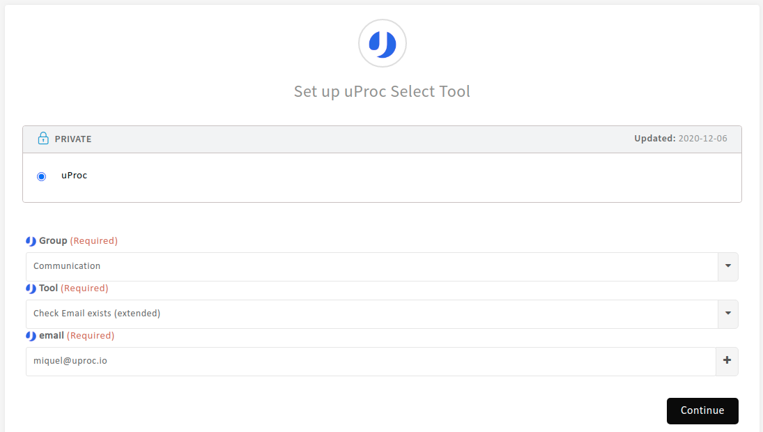 Choose group, tool and config parameters